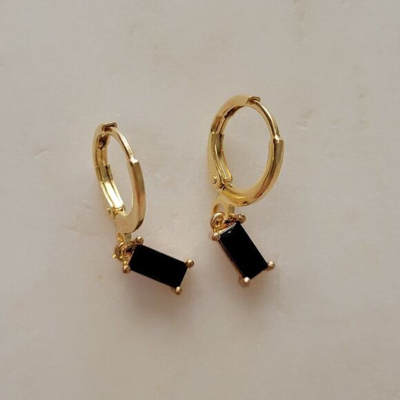 5/$25 Gold Tone Black Rhinestone Huggies - Picture 3 of 7